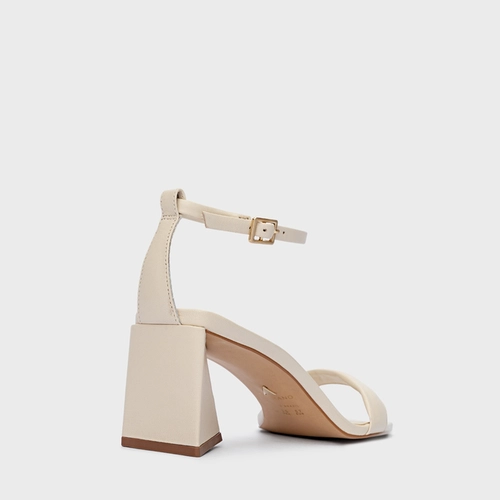 Sandália Holiday Salto Triangle Couro Off White Lait