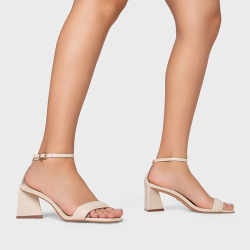 Sandália Holiday Salto Triangle Couro Off White Lait