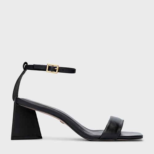 Sandália Holiday Salto Triangle Couro Preto