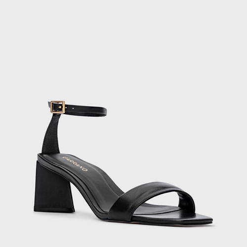 Sandália Holiday Salto Triangle Couro Preto