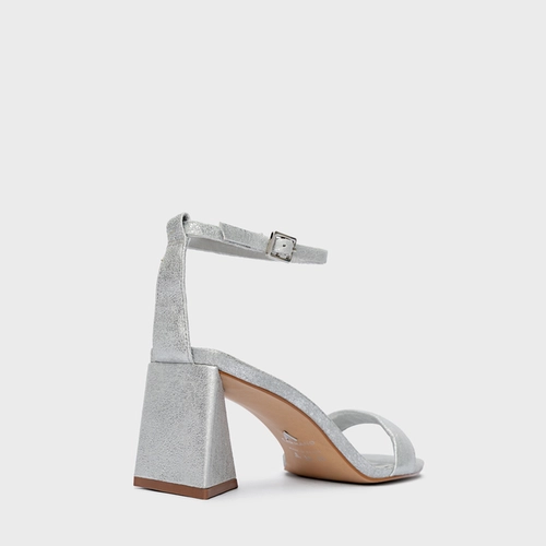 Sandália Holiday Salto Triangle Couro Metallic Prata