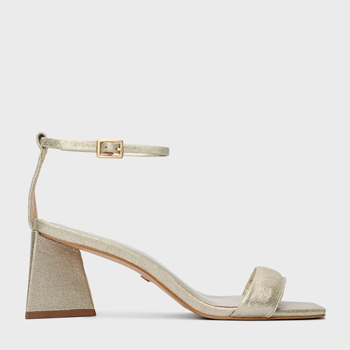 Sandália Holiday Salto Triangle Couro Metallic Champagne