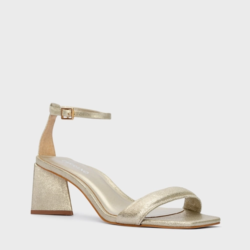 Sandália Holiday Salto Triangle Couro Metallic Champagne