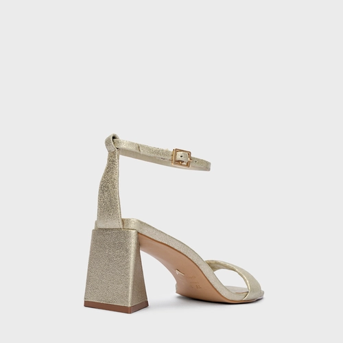 Sandália Holiday Salto Triangle Couro Metallic Champagne