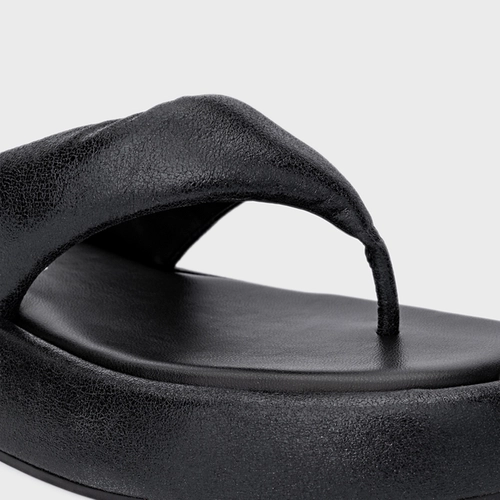 Flat Papete Thong Metalizado Preto