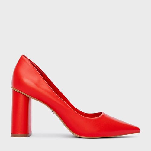 Scarpin Emma Salto Oval Couro Vermelho Acent Red