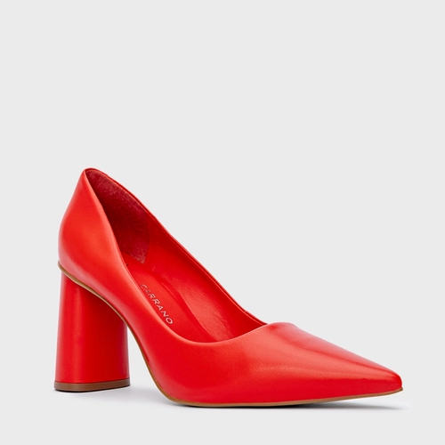 Scarpin Emma Salto Oval Couro Vermelho Acent Red