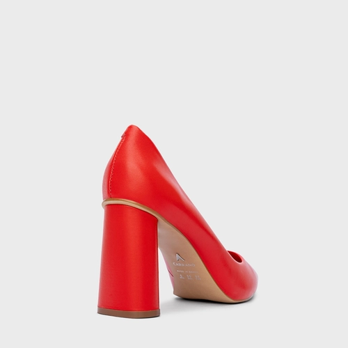 Scarpin Emma Salto Oval Couro Vermelho Acent Red