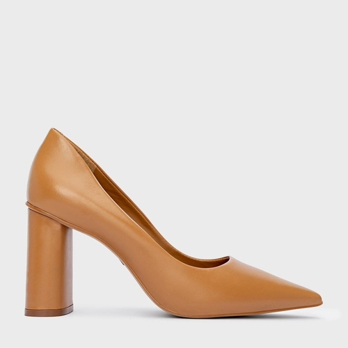 Scarpin Emma Salto Oval Couro Marrom Desert Camel
