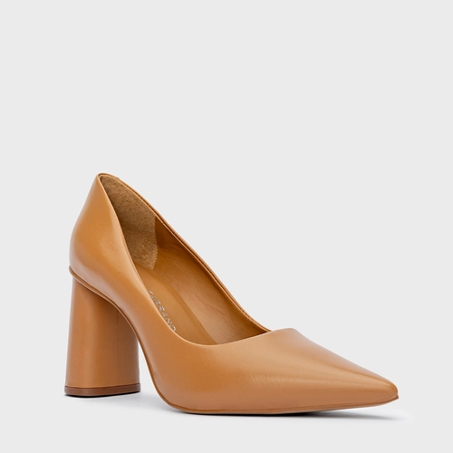 Scarpin Emma Salto Oval Couro Marrom Desert Camel