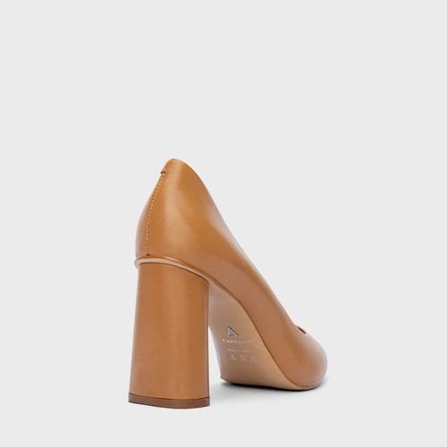 Scarpin Emma Salto Oval Couro Marrom Desert Camel