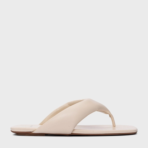 Flat Thong Couro Off White Panacota