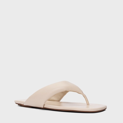 Flat Thong Couro Off White Panacota