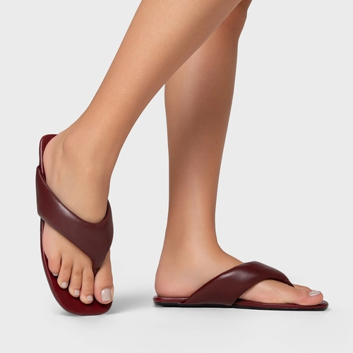 Flat Thong Couro Vinho Mahogany