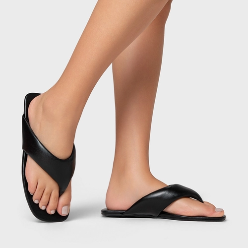 Flat Thong Couro Preto