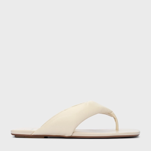 Flat Thong Couro Off White New Cream