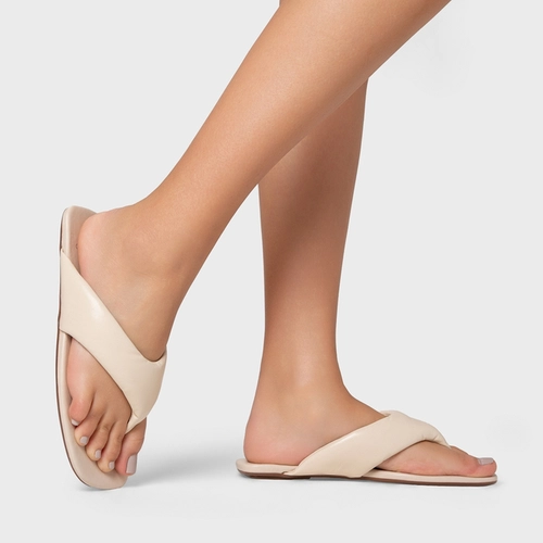 Flat Thong Couro Off White New Cream