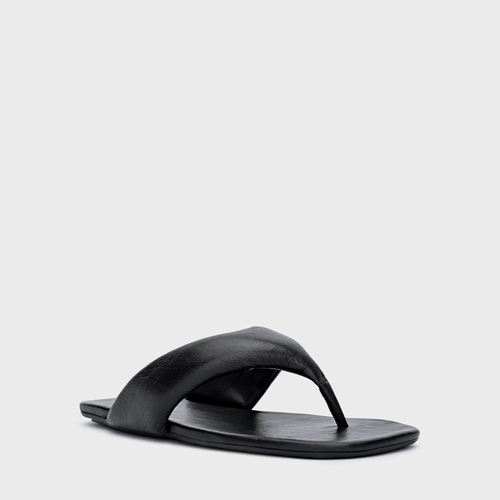 Flat Thong Couro Soft Preto