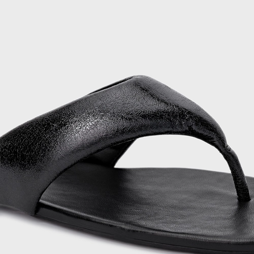 Flat Thong Metalizado Preto