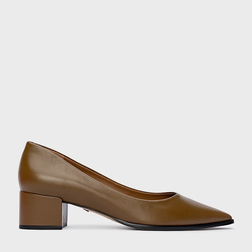 Scarpin Charlotte Salto Bloco Couro Marrom Alce