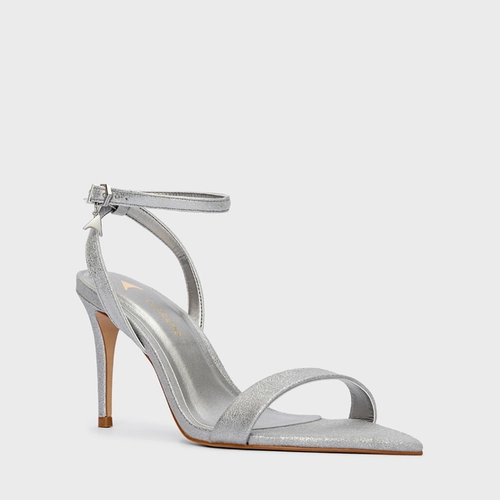 Sandália Timeless Salto Fino Couro Metallic Prata