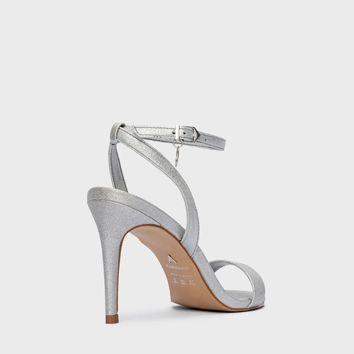 Sandália Timeless Salto Fino Couro Metallic Prata