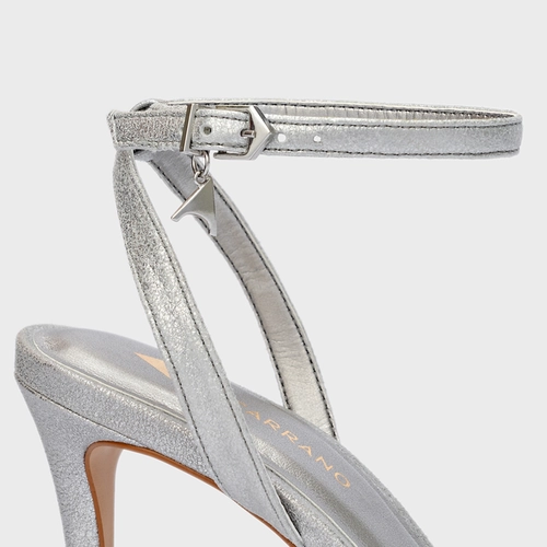 Sandália Timeless Salto Fino Couro Metallic Prata