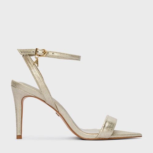 Sandália Timeless Salto Fino Couro Metallic Champagne