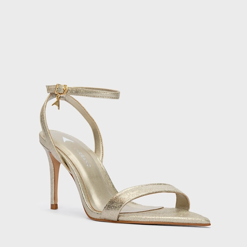 Sandália Timeless Salto Fino Couro Metallic Champagne