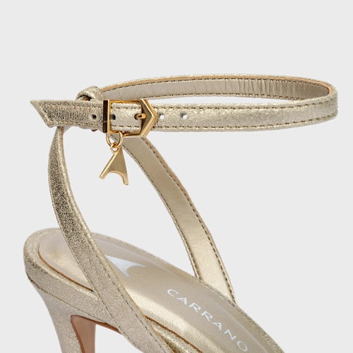 Sandália Timeless Salto Fino Couro Metallic Champagne