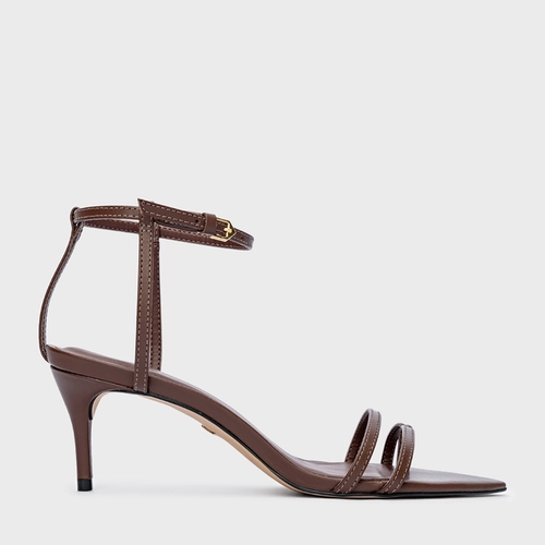Sandália Classy Straps Salto Fino Couro Marrom Mahogany