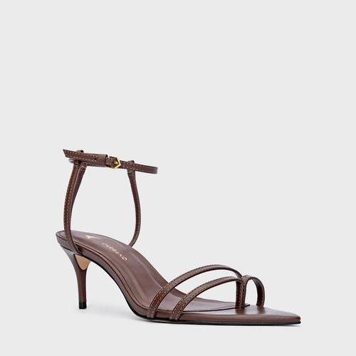Sandália Classy Straps Salto Fino Couro Marrom Mahogany