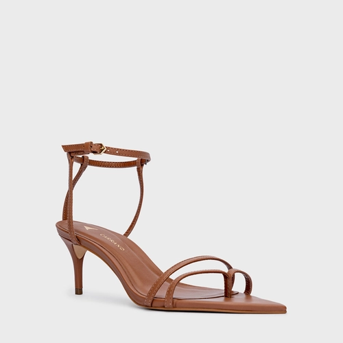 Sandália Classy Straps Salto Fino Couro Marrom Caramel