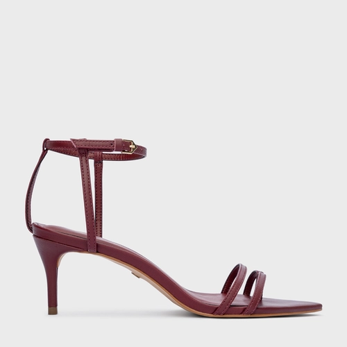 Sandália Classy Straps Salto Fino Couro Vinho Syrah