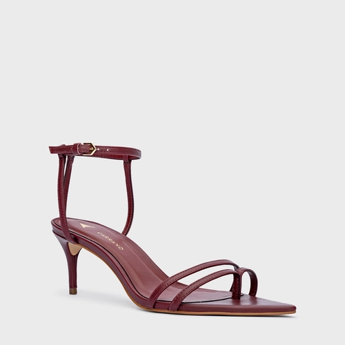 Sandália Classy Straps Salto Fino Couro Vinho Syrah