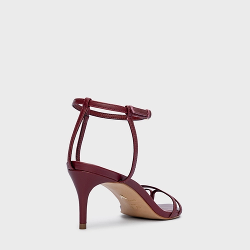 Sandália Classy Straps Salto Fino Couro Vinho Syrah