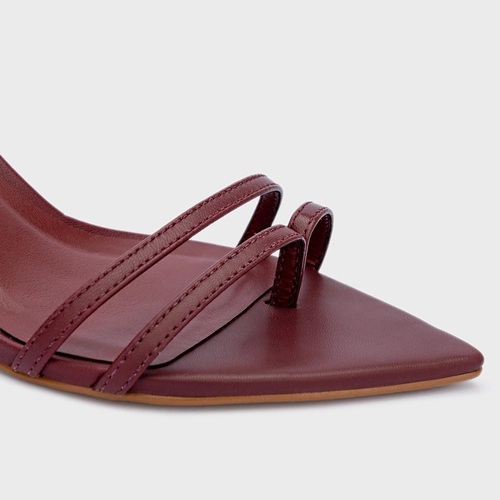 Sandália Classy Straps Salto Fino Couro Vinho Syrah
