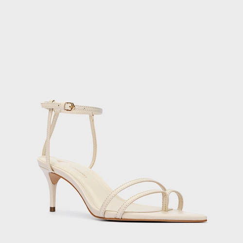 Sandália Classy Straps Salto Fino Couro Off White Lait