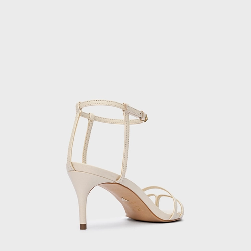 Sandália Classy Straps Salto Fino Couro Off White Lait