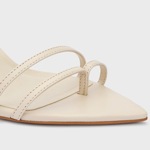 Sandália Classy Straps Salto Fino Couro Off White Lait