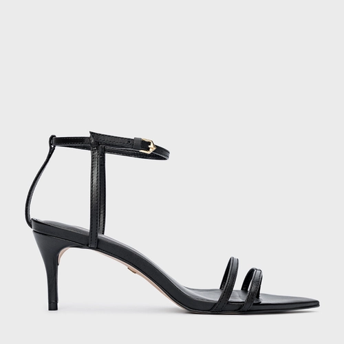 Sandália Classy Straps Salto Fino Couro Preto
