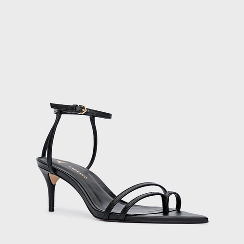 Sandália Classy Straps Salto Fino Couro Preto
