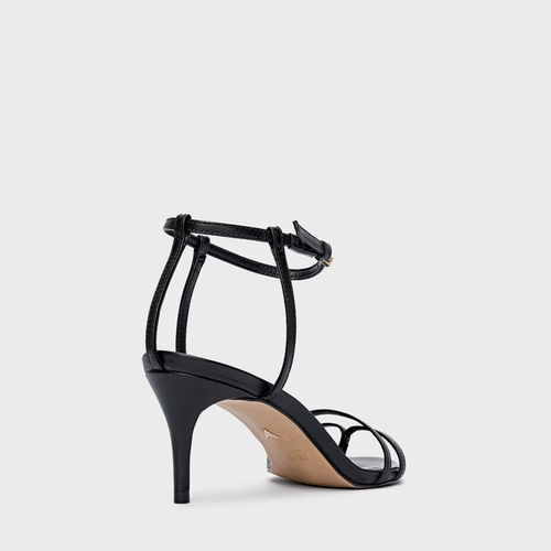 Sandália Classy Straps Salto Fino Couro Preto