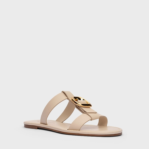 Flat Buckle Duo Tiras Couro Off White Cotton