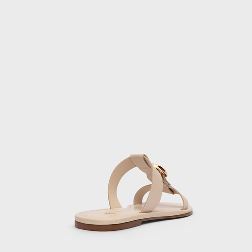 Flat Buckle Duo Tiras Couro Off White Cotton