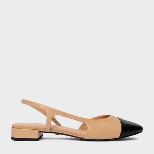 Sapatilha Slingback Cap Toe Couro Bege Porcini