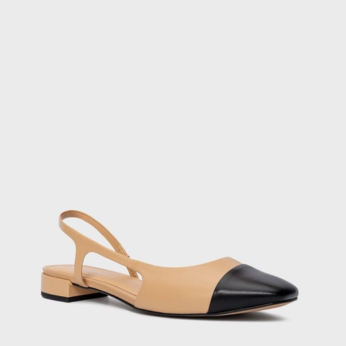 Sapatilha Slingback Cap Toe Couro Bege Porcini