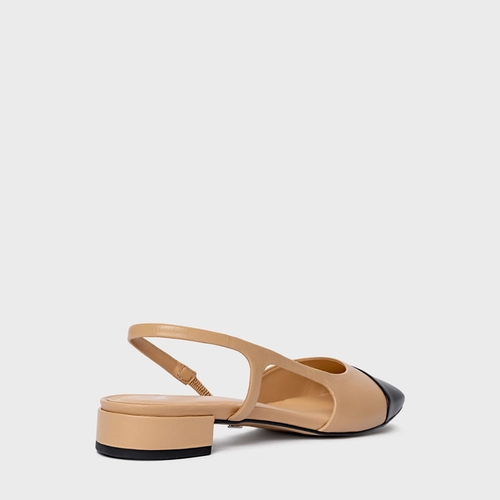 Sapatilha Slingback Cap Toe Couro Bege Porcini