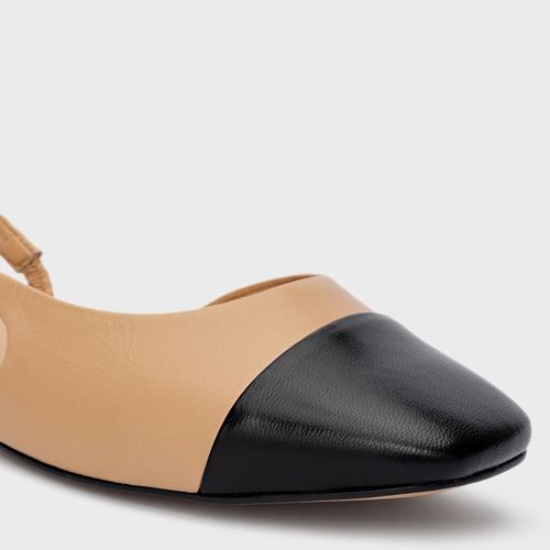 Sapatilha Slingback Cap Toe Couro Bege Porcini