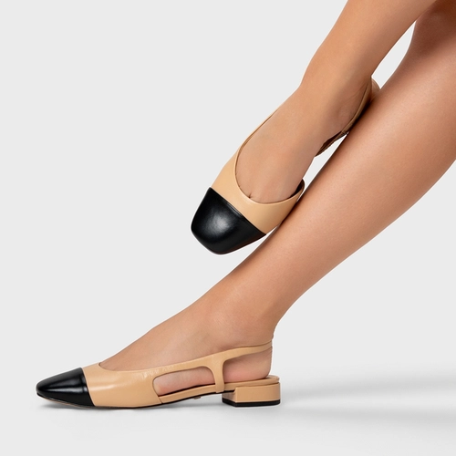 Sapatilha Slingback Cap Toe Couro Bege Porcini